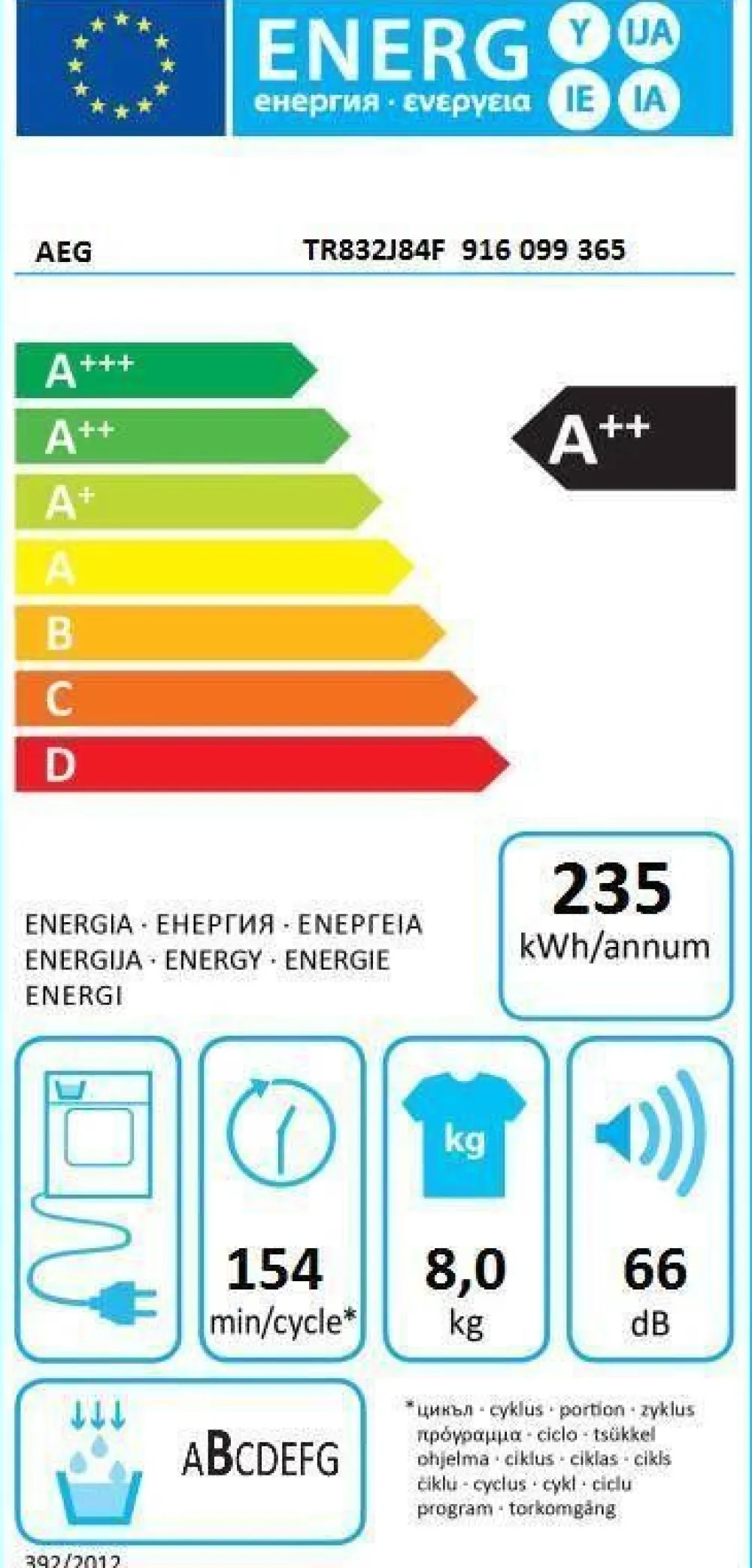 Aeg Pyykinpesu|kuivausrumpu TR832J84F 8 kg kondensoiva