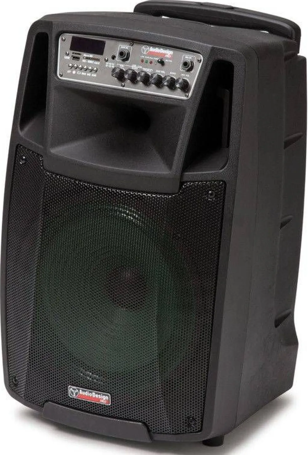 AudioDesignPRO Äänentoisto|kannettava akkukäyttöinen 12" aktiivikaiutin & 2 mikrofonia