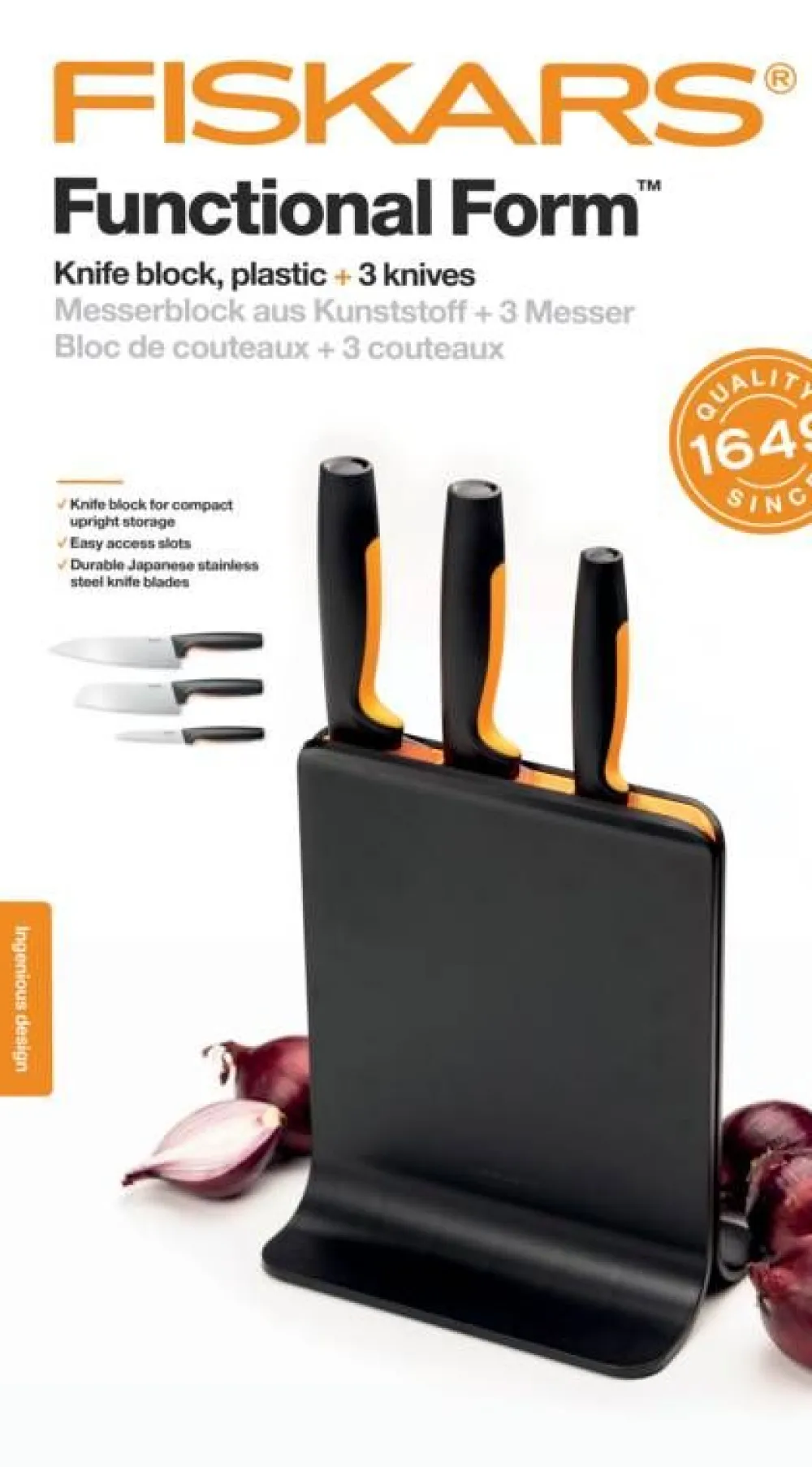 Fiskars Veitset Ja Leikkuulaudat|Functional Form veitsitukki muovi (sis. 3 veistä)