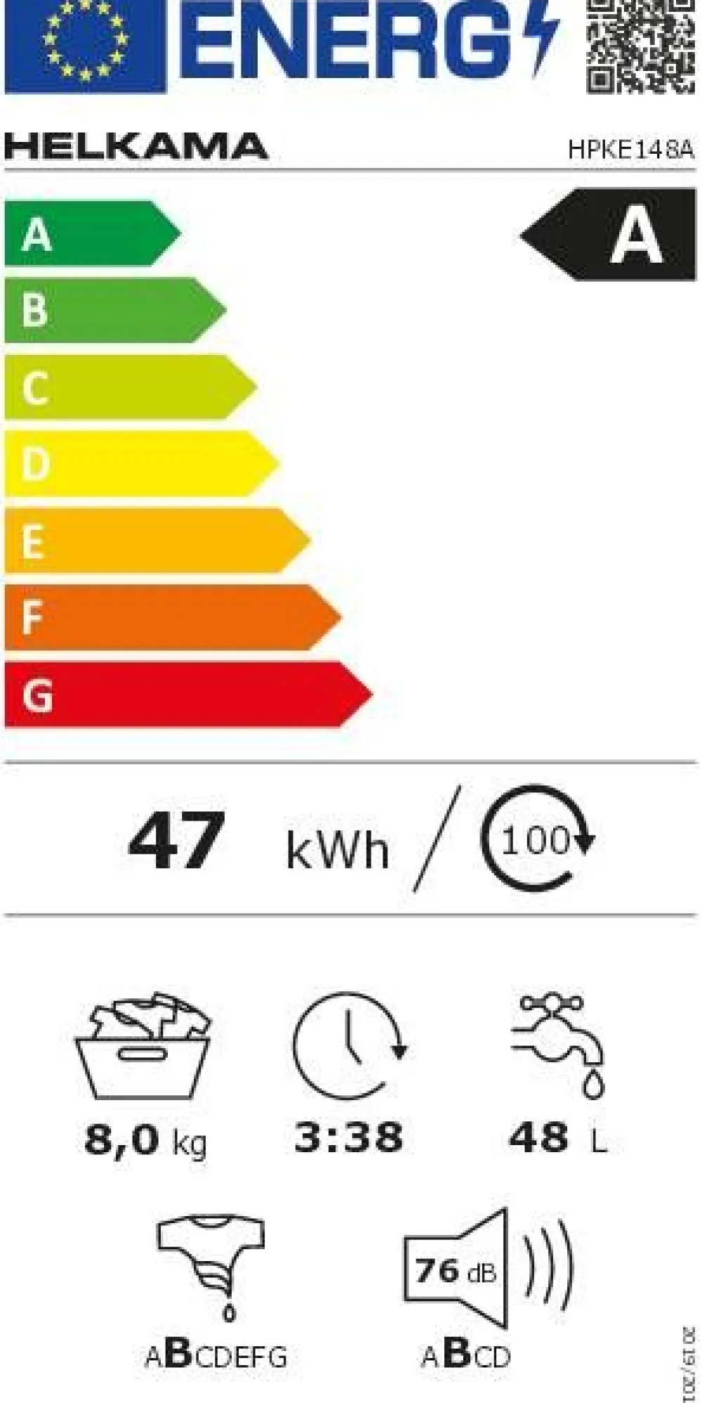Helkama Pyykinpesu|pesukone HPKE148A 8 kg valkoinen