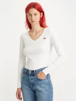Levi's Trikoopaidat Ja Colleget|t-paita A4891-0001 LS VNeck Baby Tee 0001 white
