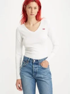 Levi's Trikoopaidat Ja Colleget|t-paita A4891-0001 LS VNeck Baby Tee 0001 white