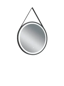 peili Finchen LED-valolla Ø60 cm musta nahk>Mirrors and More Discount
