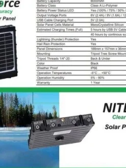 NITEforce Metsästyselektroniikka|aurinkopaneeliakku 8000mAh, Solar Power Panel
