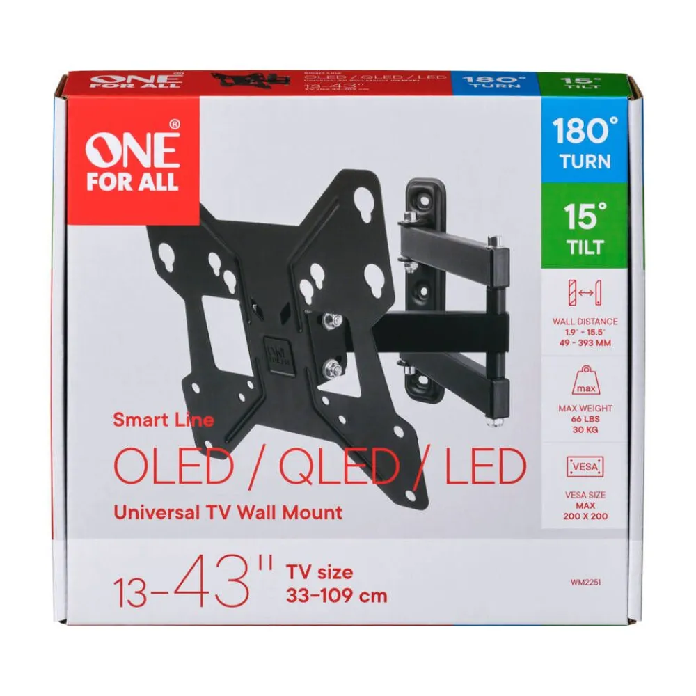One For All Televisiot|seinäteline WM2251 varrellinen 13-43” televisiol