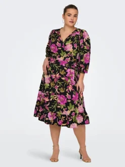 Only Carmakoma Vapaa-Ajan Mekot|mekko Carlivia 3/4 Wrap Black vibe big flower