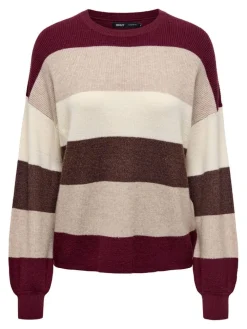 Only Neulepuserot|neule Onlatia L/S Stripe Zinfandel whitecap