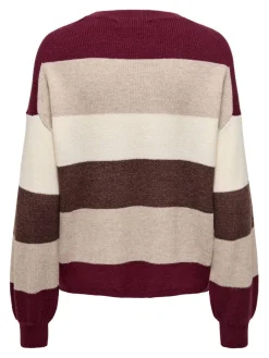 Only Neulepuserot|neule Onlatia L/S Stripe Zinfandel whitecap