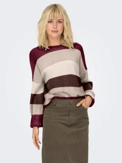 Only Neulepuserot|neule Onlatia L/S Stripe Zinfandel whitecap