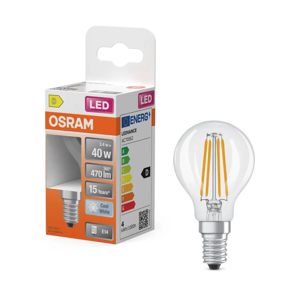 LED Star Classic P 40 Filament 3.4W 840 Clear E14>Osram Hot