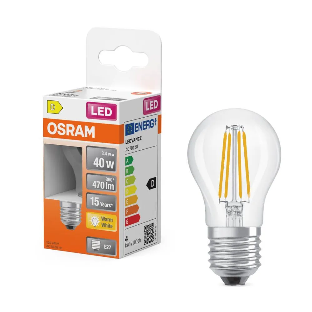 Osram Lamput Ja Valaisintarvikkeet|LED Star Classic P 40 Filament 3.4W 827 Clear E27