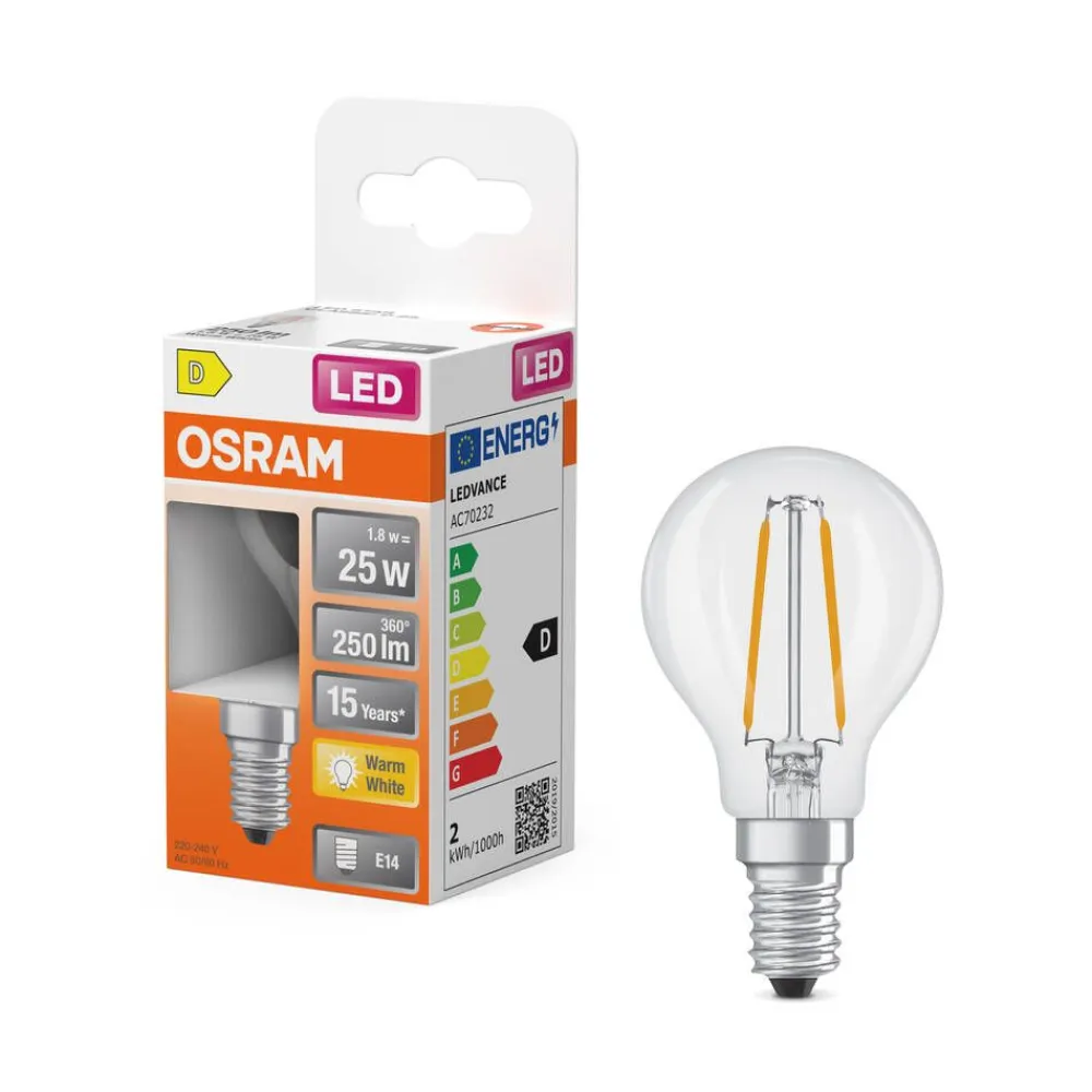 Osram Lamput Ja Valaisintarvikkeet|LED Star Classic P 25 Filament 1.8W 827 Clear E14