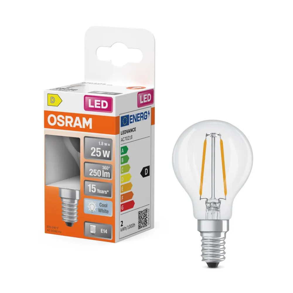 Osram Lamput Ja Valaisintarvikkeet|LED Star Classic P 25 Filament 1.8W 840 Clear E14