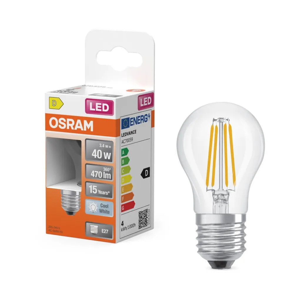 Osram Lamput Ja Valaisintarvikkeet|LED Star Classic P 40 Filament 3.4W 840 Clear E27