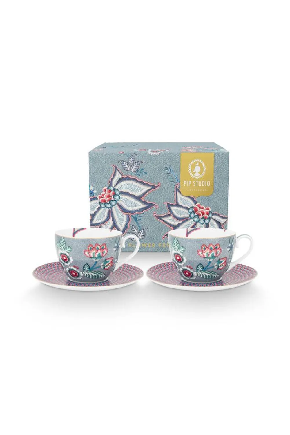 kuppi & aluslautanen Flower Festival 280 ml 2 kpl>Pip Studio Hot