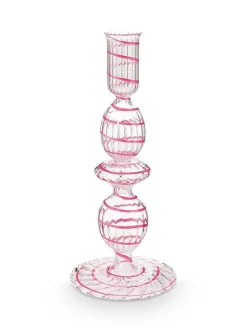 Pip Studio Lyhdyt Ja Kynttilänjalat|kynttilänjalka lasia Swirl S 20 cm Pink