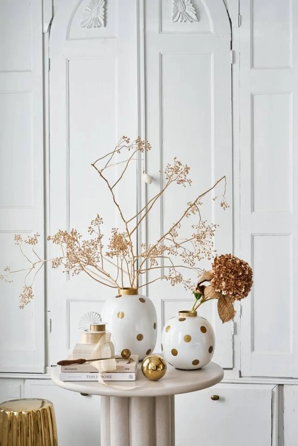 Pip Studio Maljakot Ja Ruukut|maljakko Metal Dots 23 cm White-Gold