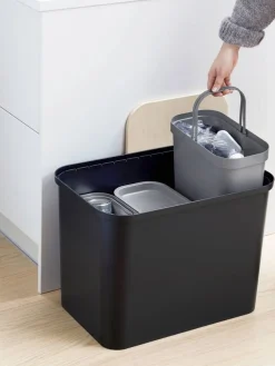 Smartstore Paperikorit Ja Roska-Astiat|Collect lajitteluastiasetti vanerikannella 76 L musta