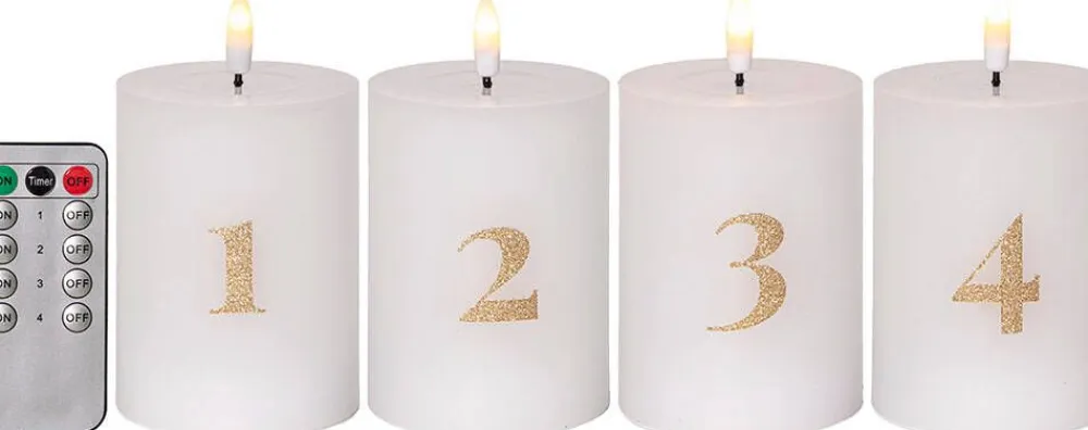 Star Trading Koriste- Ja Kausivalot|LED-kynttilä Flamme Advent valkoinen 4 kpl