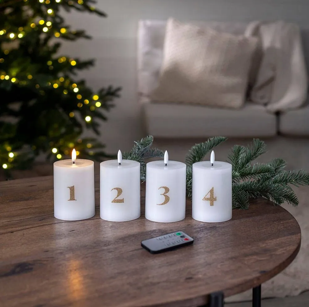 Star Trading Koriste- Ja Kausivalot|LED-kynttilä Flamme Advent valkoinen 4 kpl