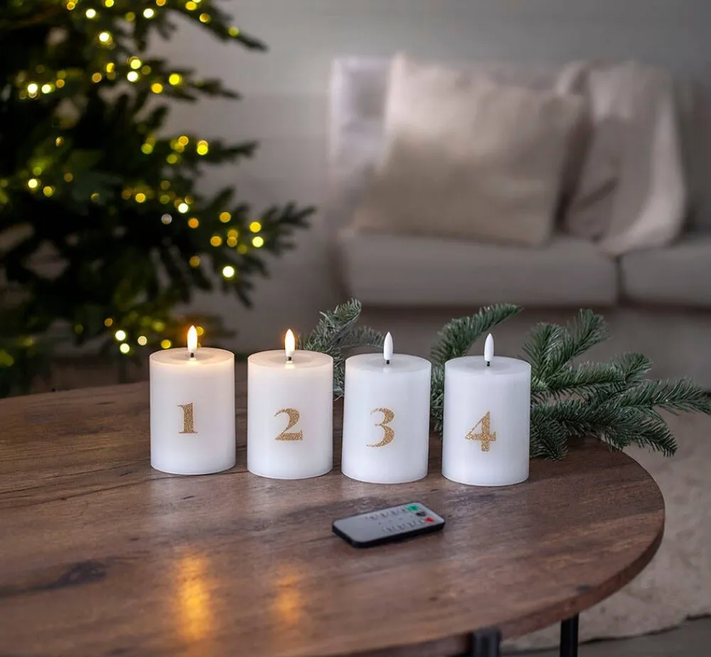 Star Trading Koriste- Ja Kausivalot|LED-kynttilä Flamme Advent valkoinen 4 kpl