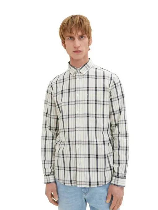 Tom Tailor Kauluspaidat|paita 1034891 31169 Offwhite navy check
