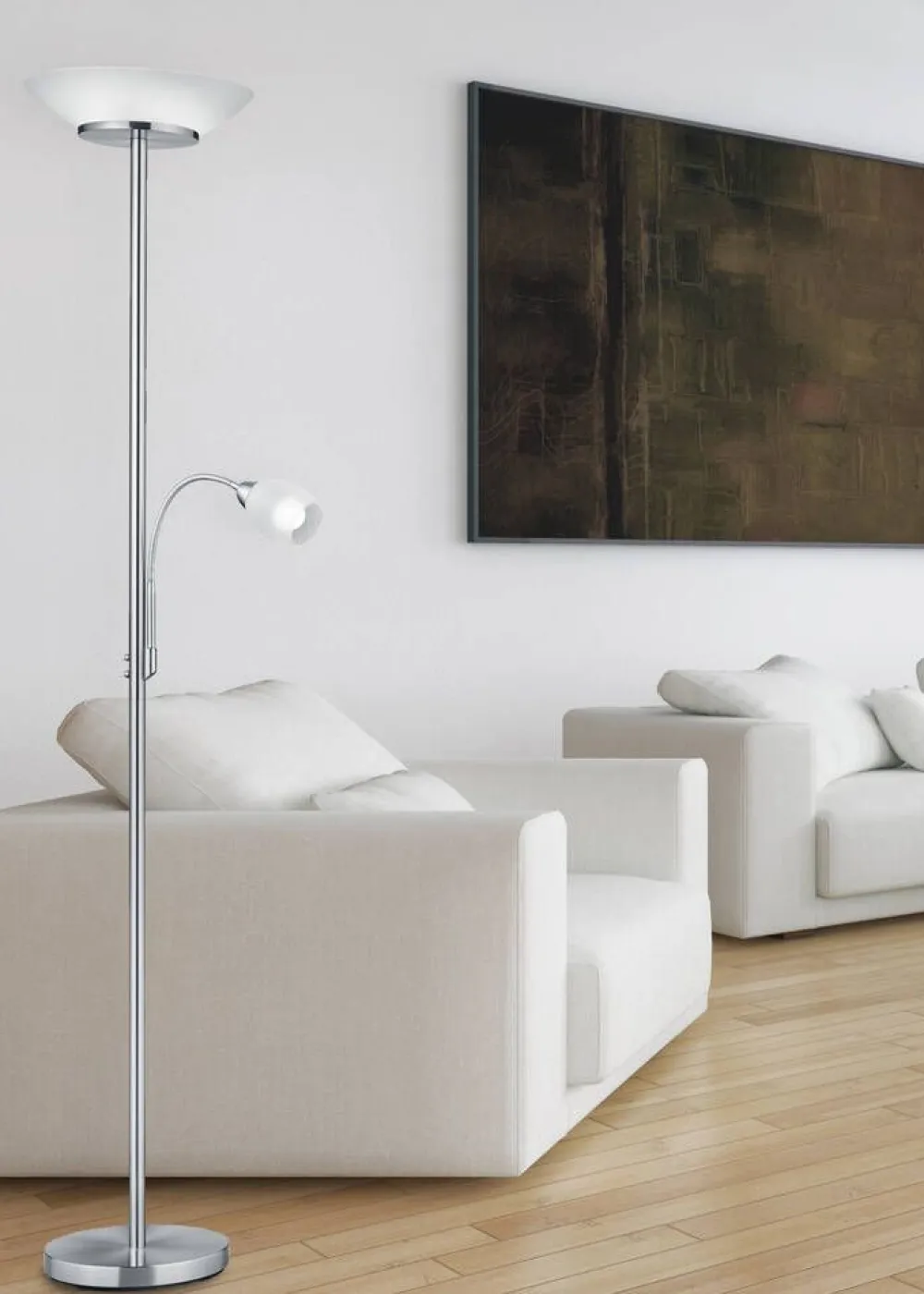 Trio Lighting Sisustusvalaisimet|lattiavalaisin Gerry E27+E14 harjattu teräs