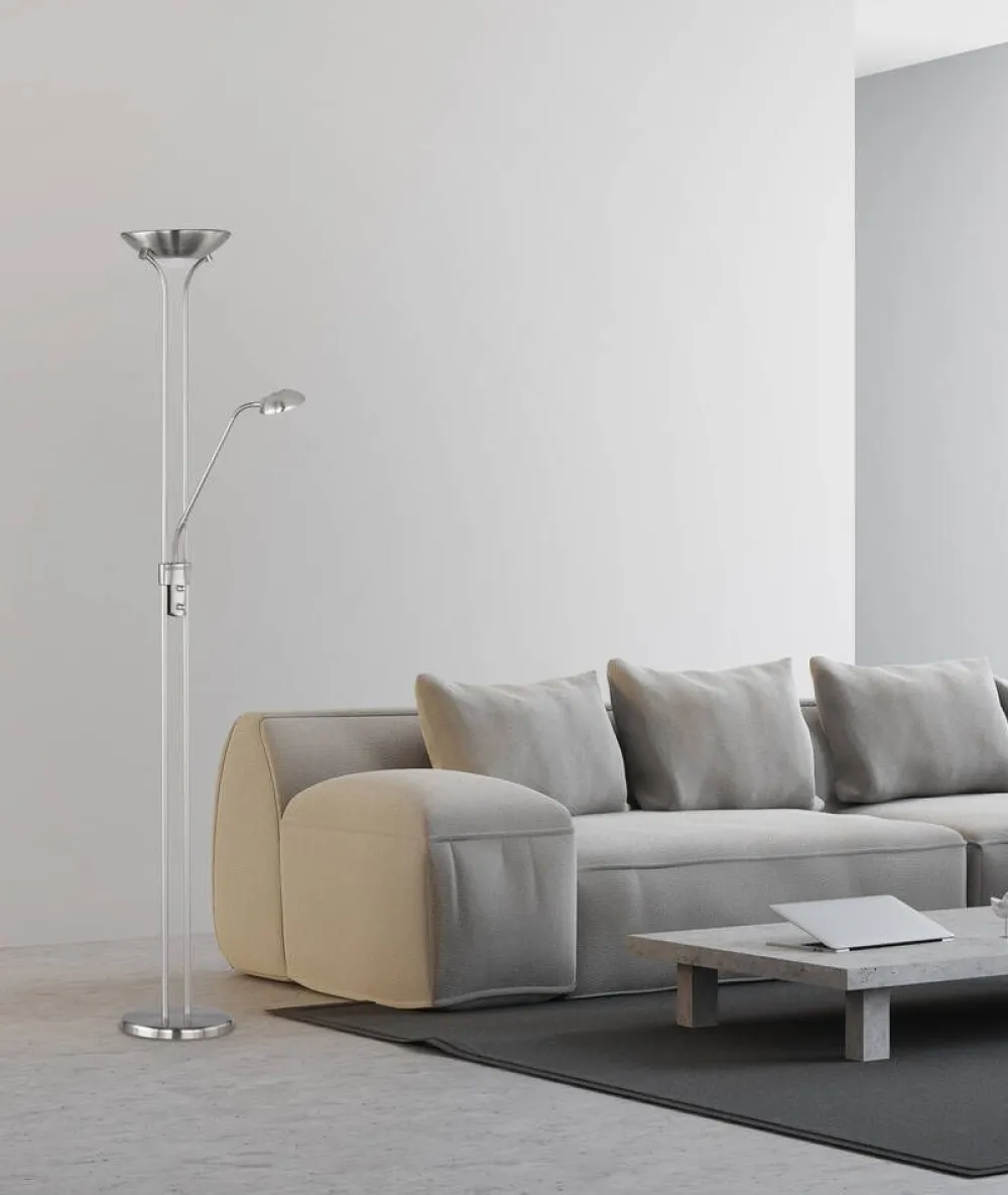 Trio Lighting Sisustusvalaisimet|LED lattiavalaisin Spock uplighter harjattu te