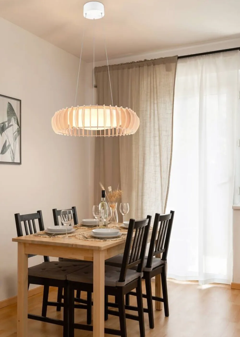 Trio Lighting Sisustusvalaisimet|riippuvalaisin Monte LED 60 cm valkoinen/puu