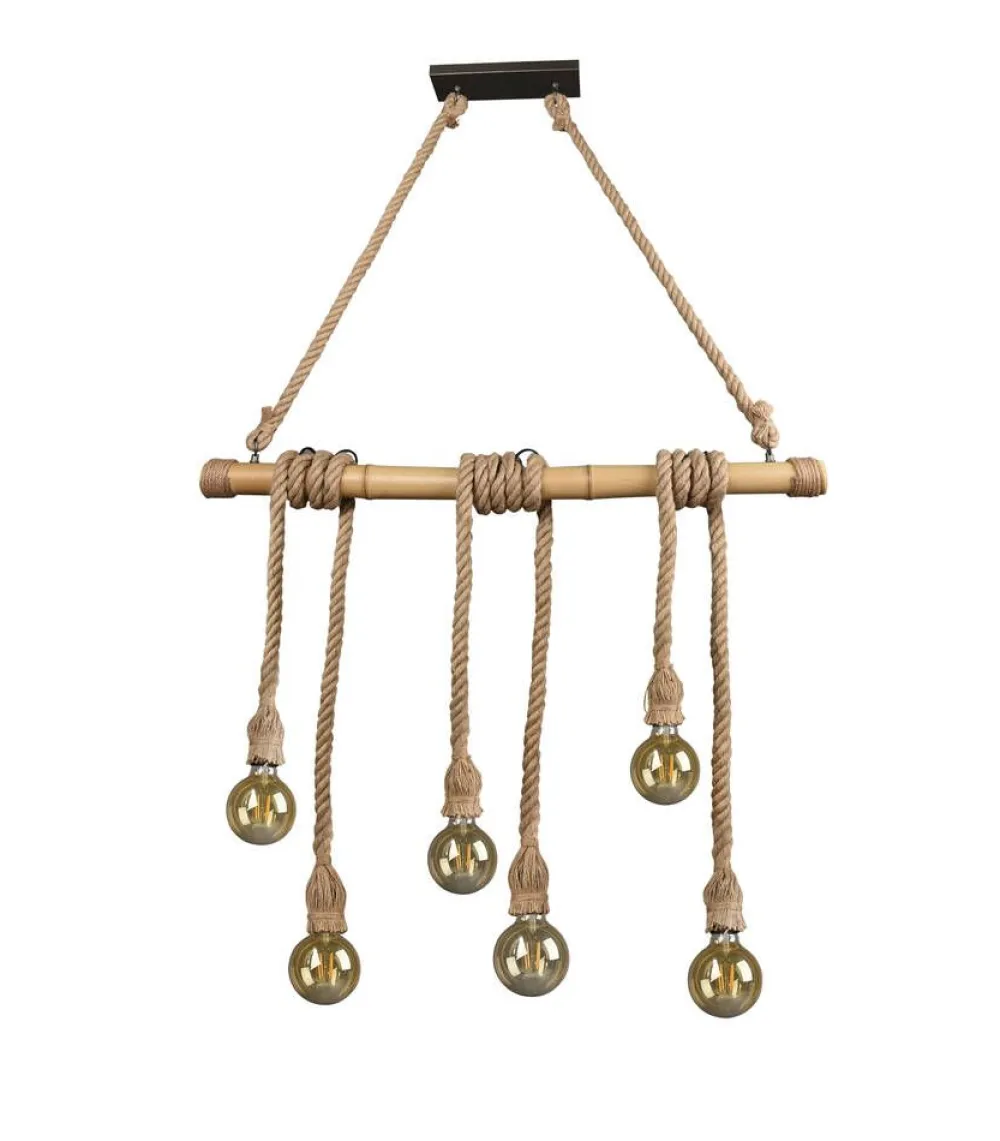 riippuvalaisin Wilma 6xE27 bambu/sisal>Trio Lighting Discount