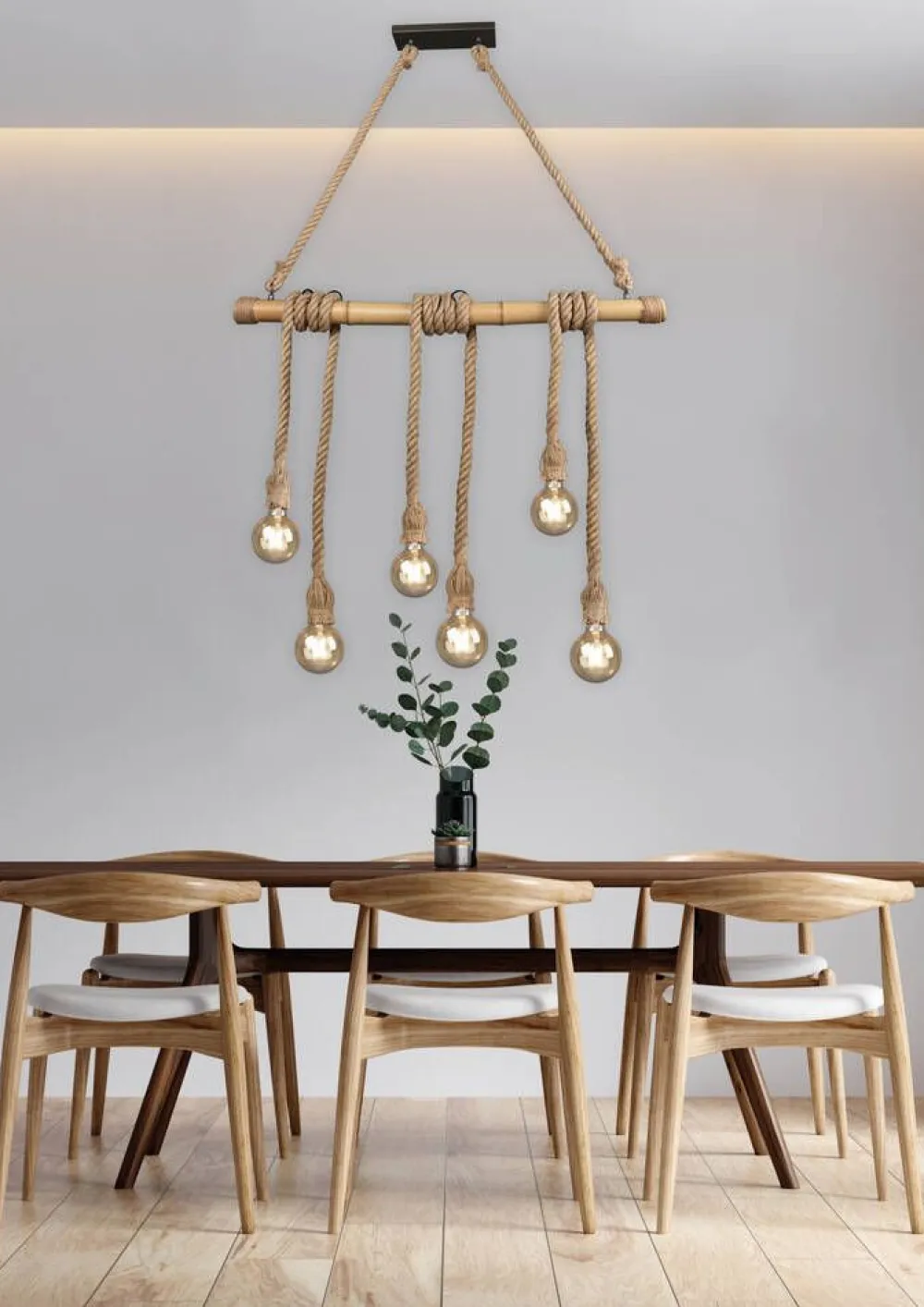 riippuvalaisin Wilma 6xE27 bambu/sisal>Trio Lighting Discount