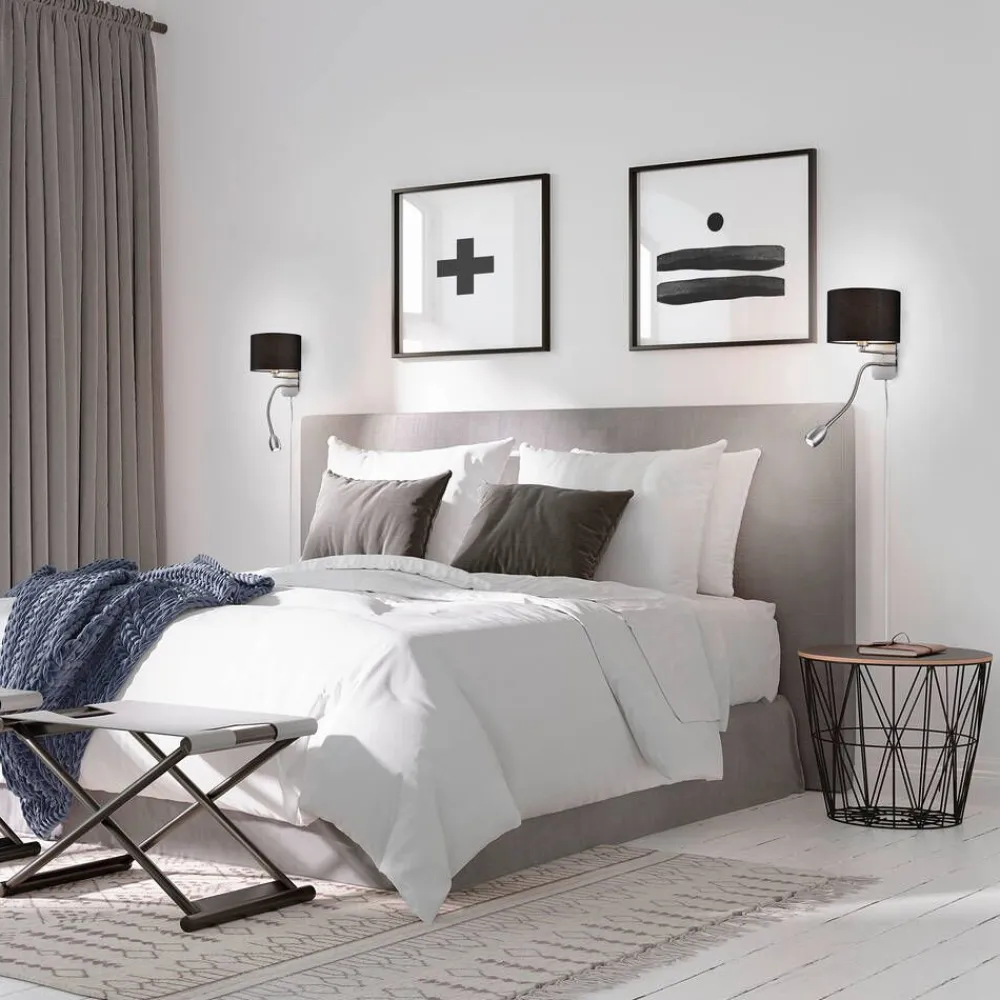 seinävalaisin Hotel lukuvalolla E14 + LED must>Trio Lighting Outlet