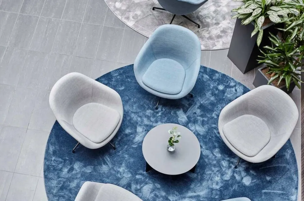 VM-Carpet Pyöreät Matot|Satine 791 sininen, Ø 240 cm, kantti 5447